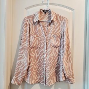 Zebra Print Button-Up Blouse